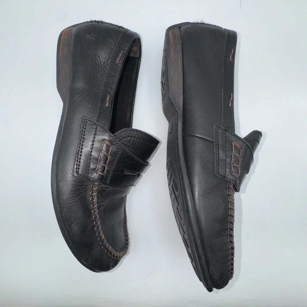 Frye Mens 10 Lewis Loafer Black‎ Oiled Leather Slip-On Driving Shoes 3480267-BLK